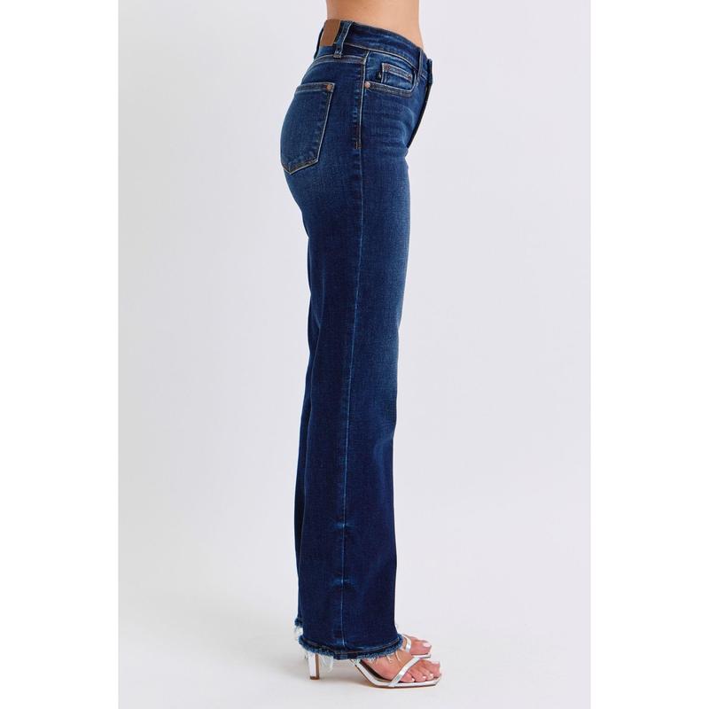 Judy Blue Full Size Raw Hem Straight Leg Jeans